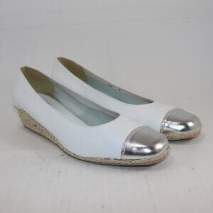 Sesto Meucci Italy White Leather Cap Toe Wedge Pumps Women’s 7